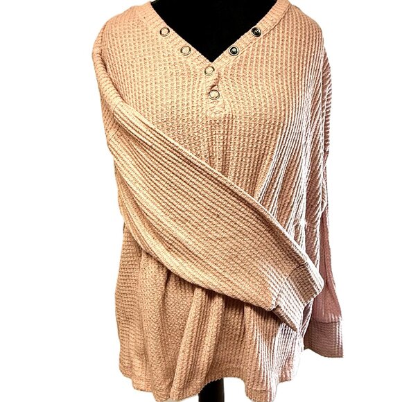 Sweatshirt Project: Pink Waffle Knit Top- Women’s XL – Casual Pullover - Picture 2 of 7